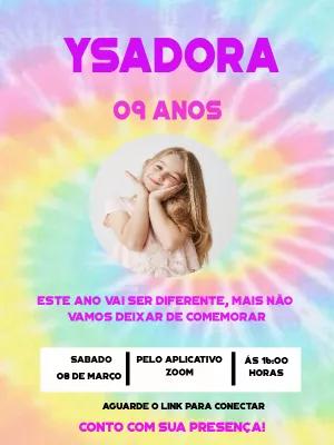 Convite de Aniversário Tie Dye com Foto para Editar Online