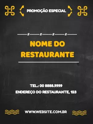 Folheto de Restaurante Moderno Preto e Amarelo para Editar