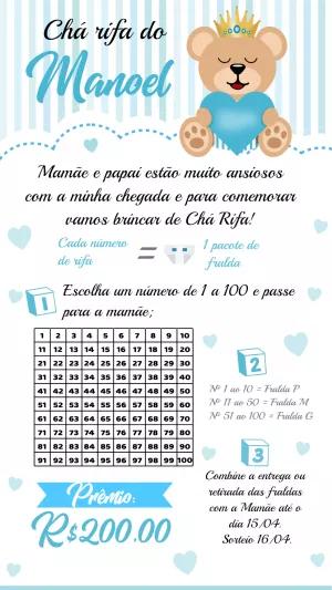Convite Chá Rifa Ursinho Príncipe para Editar e Imprimir