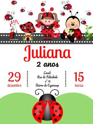 Convite de Aniversário Joaninha Fofa para Editar Online