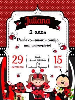 Convite Aniversário Joaninha Vermelha para Editar Online