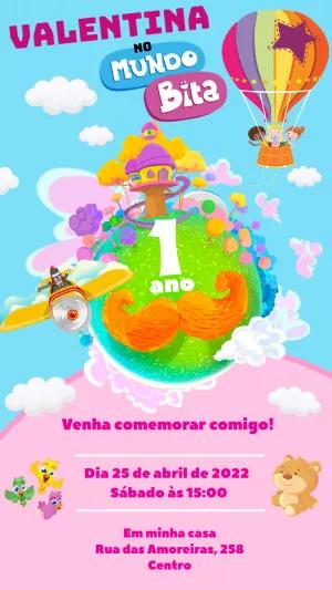 Convite Aniversário Mundo Bita com Personagens para Editar Online