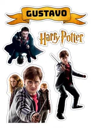 Topo de Bolo Harry Potter com Personagens para Editar Online
