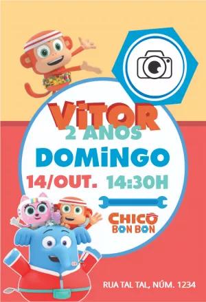 Convite de Aniversário Chico Bon Bon com Foto para Editar Online
