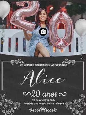 Convite de Aniversário Feminino com Foto para Editar Online