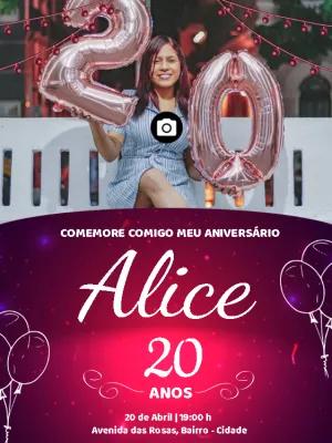 Convite de Aniversário Feminino com Foto para Editar Online