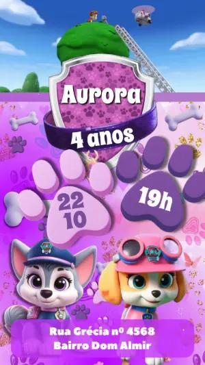 Vídeo Convite de Aniversário Patrulha Canina Menina Editável
