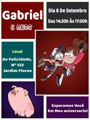 Convite Aniversário Gravity Falls com Personagens para Editar Online