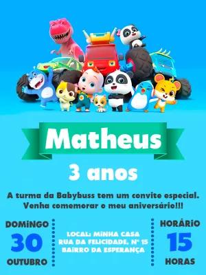 Convite de Aniversário Babybus com Personagens para Editar