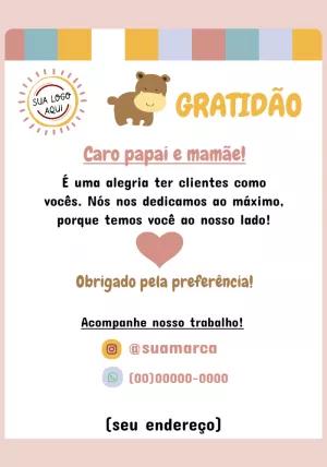 Cartão de Agradecimento Infantil com Animal Fofo para Editar