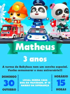 Convite de Aniversário Babybus com Personagens para Editar