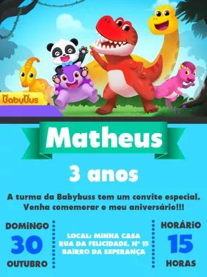 Convite de Aniversário Babybus Dinossauro para Editar Online
