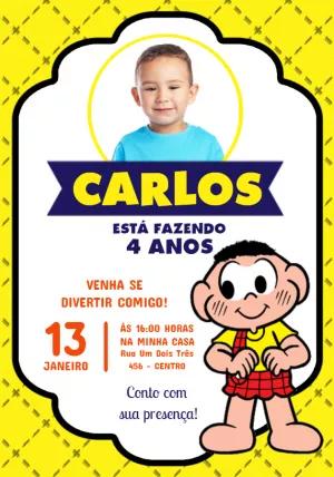Convite Aniversário Cascão com Foto para Editar Online
