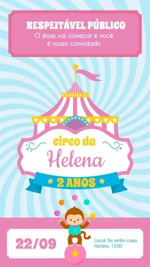 Convite Aniversário Circo Rosa para Menina Editável Online