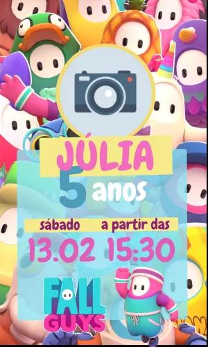 Convite de Aniversário Fall Guys com Foto para Editar Online