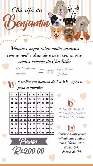 Convite Chá Rifa Pets Cachorrinhos para Editar Online