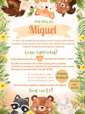 Convite Chá Rifa Safari Animais da Floresta para Editar