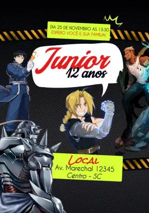 Convite Aniversário Fullmetal Alchemist para Editar Online