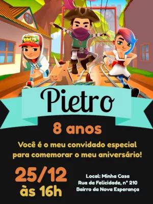 Convite Aniversário Subway Surfers para Editar Online
