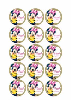 Tag de Aniversário Minnie Mouse Dourada para Editar