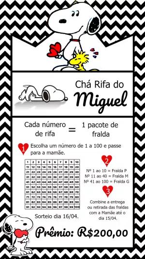 Convite Chá Rifa Snoopy Peanuts Editável Online para Enviar