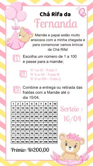 Convite Chá Rifa Ursinha Rosa para Editar e Imprimir