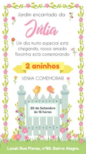 Convite Aniversário Jardim Encantado com Flores para Editar