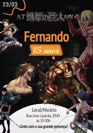 Convite de Aniversário Attack on Titan com Personagens para Editar