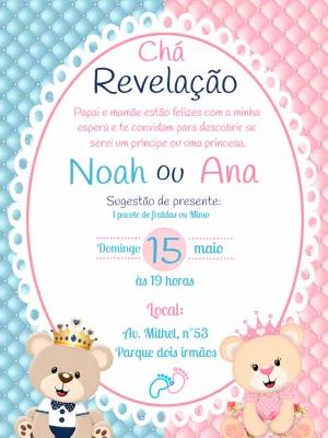 Convite Chá Revelação Ursinhos Realeza para Editar Online