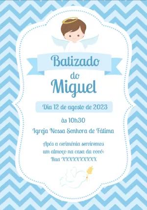 Convite de Batizado Menino Anjo para Editar Online Grátis