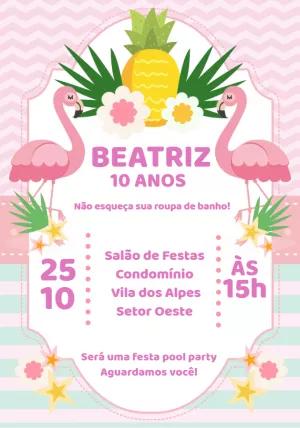 Convite Aniversário Flamingo Tropical para Editar Online