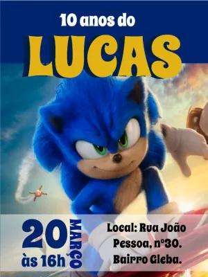 Convite de Aniversário Sonic para Editar e Imprimir Online