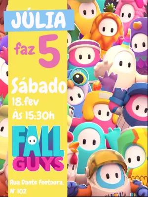 Convite de Aniversário Fall Guys com Personagens para Editar