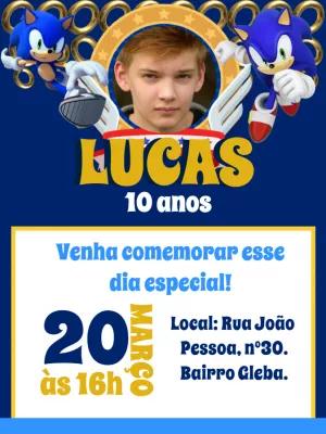 Convite de Aniversário Sonic com Foto para Editar Online