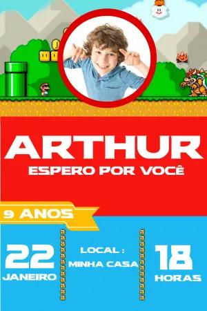 Convite de Aniversário Super Mario com Foto para Editar Online