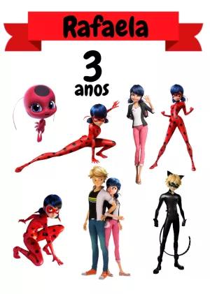 Topo de Bolo Aniversário Ladybug Miraculous para Editar