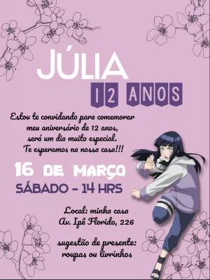 Convite de Aniversário Hinata do Naruto para Editar Online