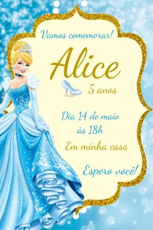 Convite Aniversário Cinderela Princesa para Editar Online