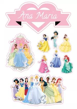 Topo de Bolo Princesas para Editar e Imprimir Online