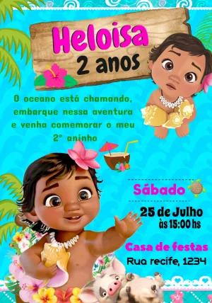 Convite de Aniversário Moana Baby para Editar Online