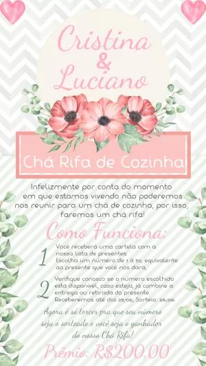 Convite Chá Rifa de Cozinha Floral Delicado para Editar Online