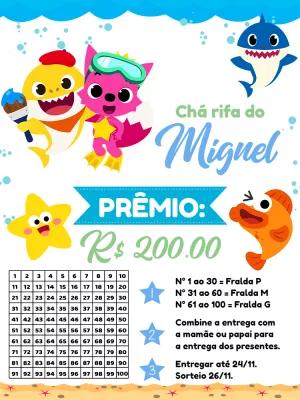 Chá Rifa Baby Shark com Números para Editar Online