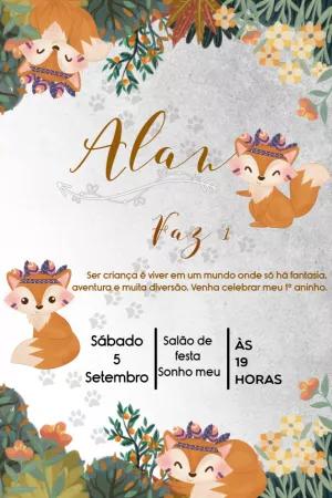 Convite de Aniversário Raposinha Boho para Editar Online