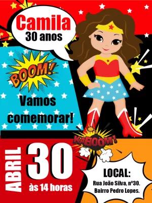 Convite Aniversário Mulher Maravilha Quadrinhos para Editar