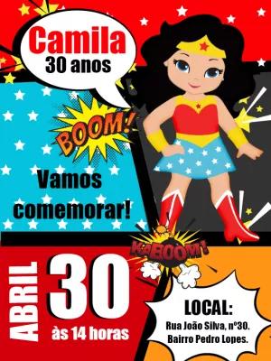 Convite Aniversário Mulher Maravilha Quadrinhos para Editar