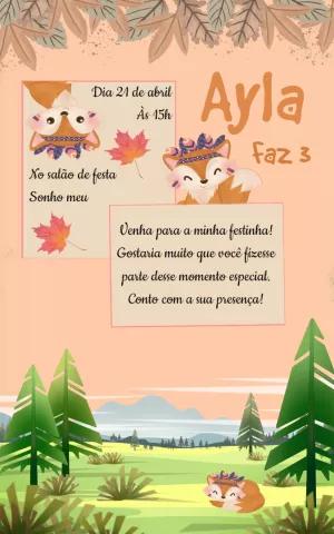 Convite de Aniversário Raposinha do Bosque para Editar Online