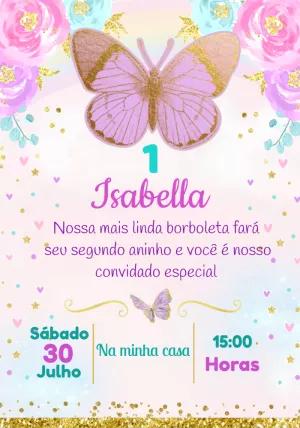 Convite de Aniversário Borboleta Dourada para Editar Online
