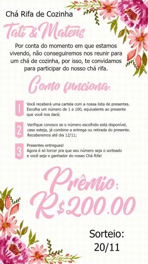 Convite Chá Rifa de Cozinha Floral para Editar Online