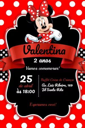 Convite de Aniversário Minnie Vermelha para Editar Online