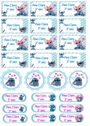 Etiquetas Escolares Stitch e Angel para Editar Online